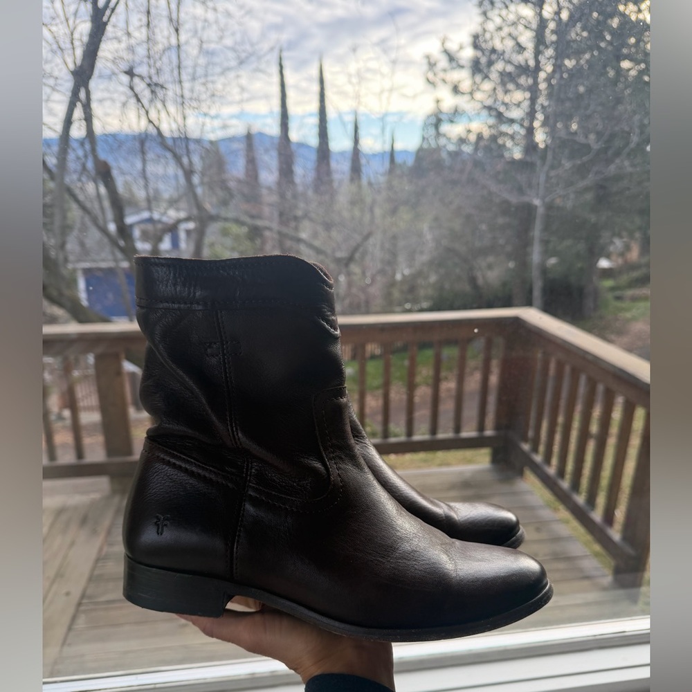 FRYE Chocolate Brown Leather Boots - Picture 2 of 5
